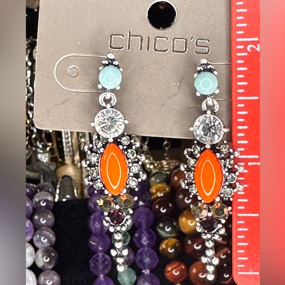 E59. Chico’s Fashion Turquoise Coral Crystal Silver Earrings - Picture 4 of 4